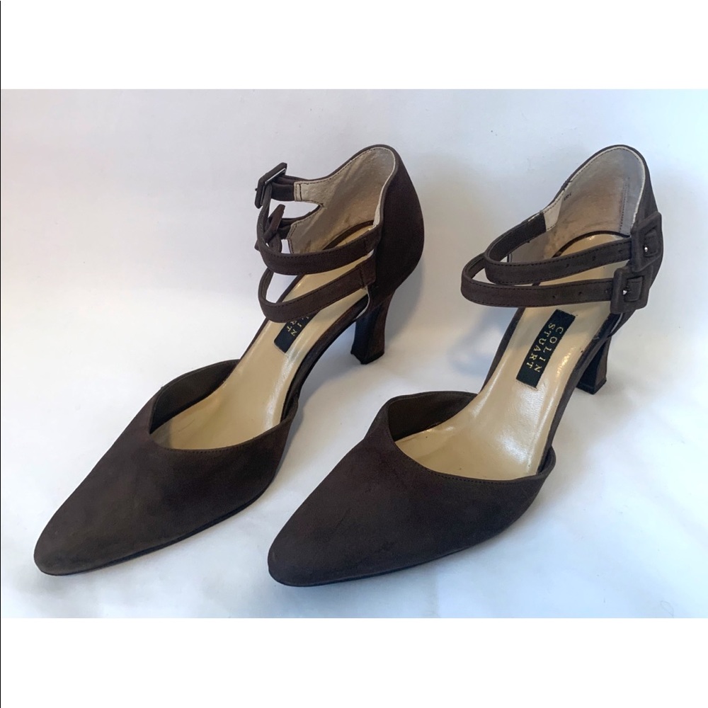 Colin Stuart brown suede strap heels stilettos size 8 in perfect condition